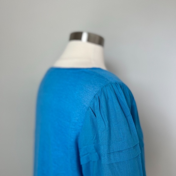 NEW Chico's Women Linen Blouse Balloon Sleeves in Poolside Blue Sz 1 (US… - Picture 10 of 15
